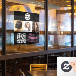 3 Foto QR Code Pink Schwarz Foto Friseursalon Fensteraufkleber