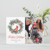3 FOTO Roter Kardinal Weihnachtsfeiertag Karte (Stehend Vorderseite)