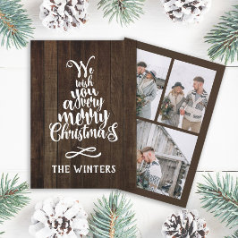 3 Foto Rusitc Wood Christmas Tree Lettering Foto Feiertagskarte