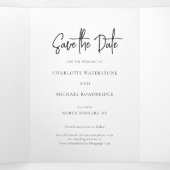 3 Foto Script Hochzeit speichern Sie das Datum Dreifach Gefaltete Ankündigung (Innenseite Mitte)