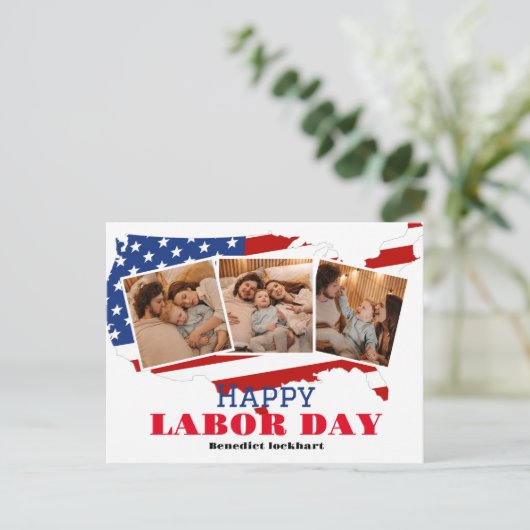 3 Foto Simple Elegant Labour Day mit US-Flagge Postkarte (Stehend Vorderseite)