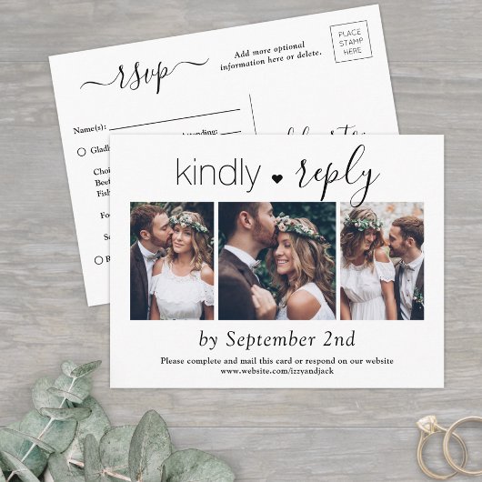 3 Foto Simple Script Elegant Wedding Kindly UAWG Einladungspostkarte