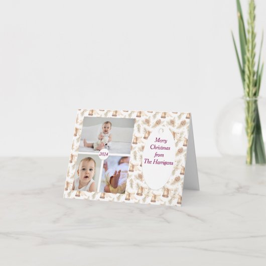 3 Foto Soft Neutral Weihnachtskarte Dankeskarte (Vorderseite)