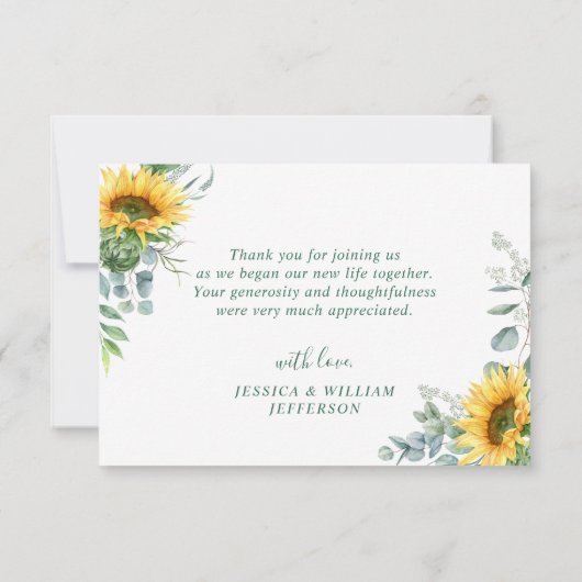 3 FOTO Sonnenblumen Eukalyptus Rustikale Hochzeit Dankeskarte (Rückseite)