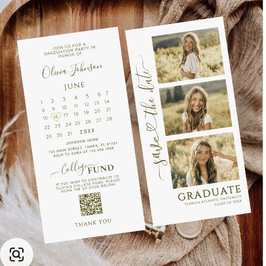 3 Foto Strip Abschluss Save the Date | QR-Code