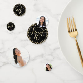 3 Foto Sweet 16 Birthday Black Gold Glitzer Girly Konfetti