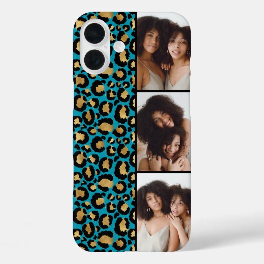 3 Foto Teal und Gold Leopardendruck Case-Mate iPhone Hülle (Rückseite)