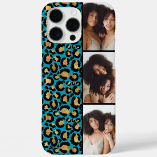 3 Foto Teal und Gold Leopardenmuster iPhone 16 Pro Max Hülle