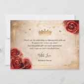3 Foto Template Elegantes Gold und Red Quinceanera Dankeskarte (Rückseite)