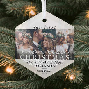 3 Foto Unser erstes Verheiratetes Weihnachten Mode Ornament Aus Glas