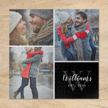 3 Foto von Leime und Custom Monogram Black Puzzle<br><div class="desc">Erstellen Sie ein besonderes personalisiertes Geschenk mit Fotos Ihrer Hochzeit, Reisen, Enkel, Haustiere oder anderen Erinnerungen, die auf ein Puzzle gedruckt sind. Dieses Design verfügt über eine Foto-Collage Vorlage mit 3 Bildern und Ihrem Monogramm-Namen, dem ursprünglichen und etablierten Datum. Verwenden Sie die Entwurfswerkzeuge, um den Text zu bearbeiten, Hintergrundfarben auszuwählen...</div>