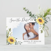 3 Foto Watercolor Sonnenblumen Eukalyptus Wedding Save The Date (Stehend Vorderseite)