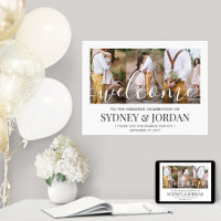 3 Foto Wedding Willkommen Elegante White Calligrap