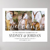 3 Foto Wedding Willkommen Elegante White Calligrap Poster (Vorne)