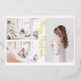 3 Foto Weihnachts-Gold-Fotokarte Folien Feiertagskarte