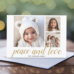 3 Foto Weihnachts Schriftzug Gold Damast Frieden L Feiertagskarte