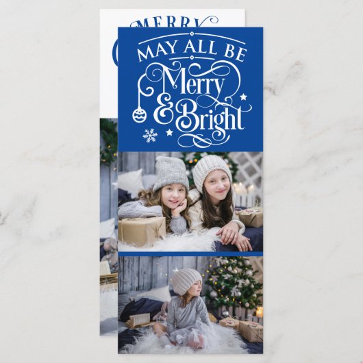 3 Foto Weihnachtskarte Blau & Weiß Thema (Vorne/Hinten)