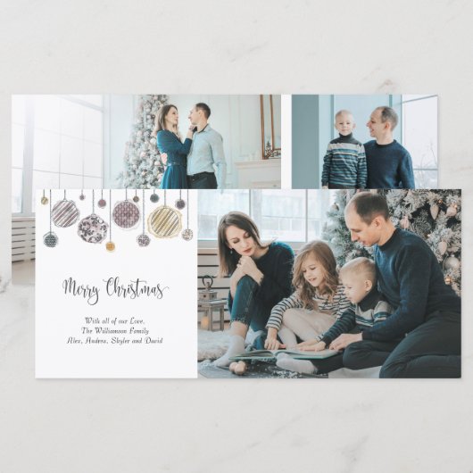 3 Foto Weihnachtskarte mit Ornamenten (Vorne/Hinten)