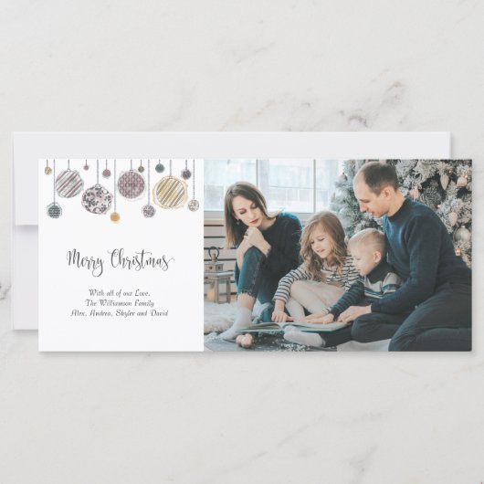 3 Foto Weihnachtskarte mit Ornamenten (Vorderseite)