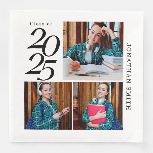 3 FotoCollage 2025 Custom Graduation Party Serviette (Vorderseite)