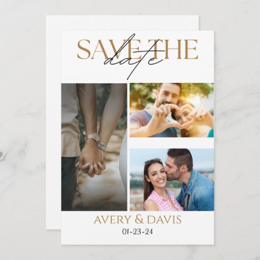 3 Fotocollage Hochzeit speichern Datum Einladung (Vorne/Hinten)