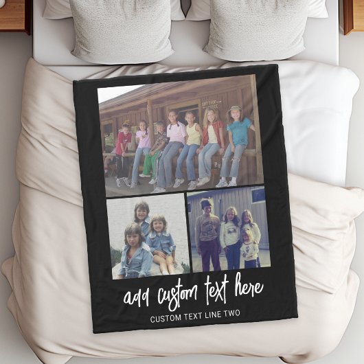 3 FotoCollage mit Skripttext - Schwarz-weiß Fleecedecke