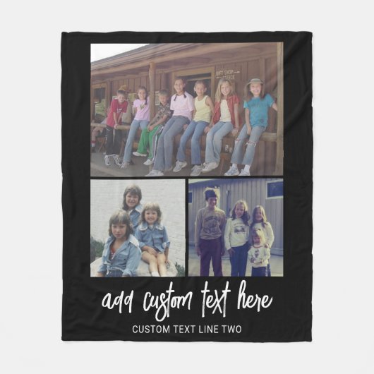 3 FotoCollage mit Skripttext - Schwarz-weiß Fleecedecke (Vorderseite)