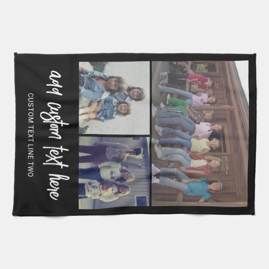 3 FotoCollage mit Skripttext - Schwarz-weiß Geschirrtuch (Horizontal)