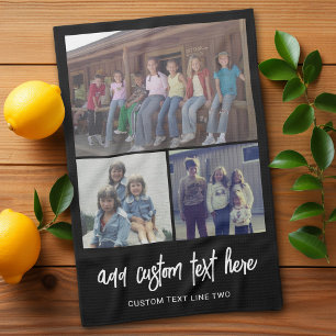 3 FotoCollage mit Skripttext - Schwarz-weiß Geschirrtuch