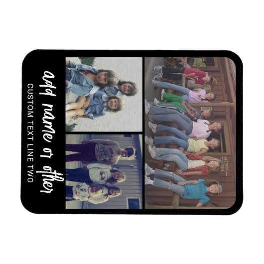 3 FotoCollage mit Skripttext - Schwarz-weiß Magnet (Horizontal)