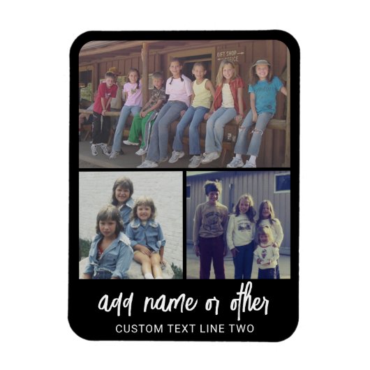 3 FotoCollage mit Skripttext - Schwarz-weiß Magnet (Vertikal)