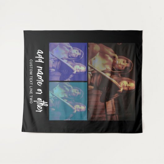 3 FotoCollage mit Skripttext - Schwarz-weiß Wandteppich (Vorderseite (Horizontal))