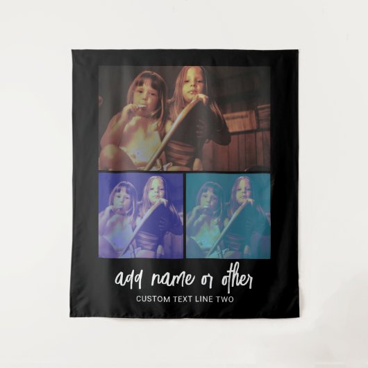 3 FotoCollage mit Skripttext - Schwarz-weiß Wandteppich (Vorderseite)