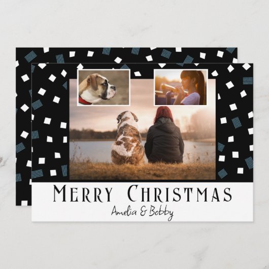 3 FotoCollage Moderne Schwarz-weiße Weihnachten (Vorne/Hinten)