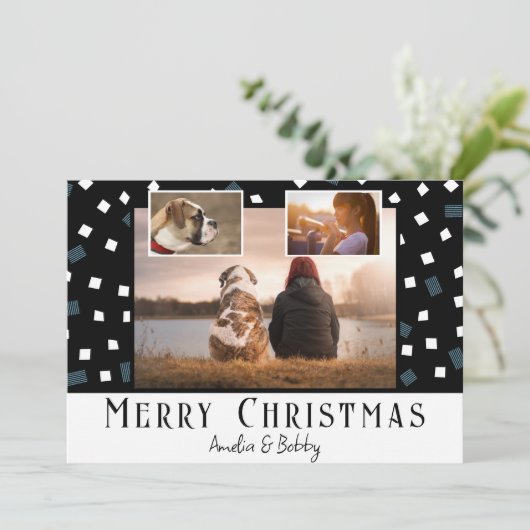 3 FotoCollage Moderne Schwarz-weiße Weihnachten (Stehend Vorderseite)