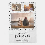 3 FotoCollage Moderne Schwarz-weiße Weihnachten Geschirrtuch (Vertikal)