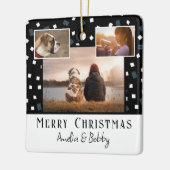 3 FotoCollage Moderne Schwarz-weiße Weihnachten Keramikornament (Links)