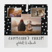 3 FotoCollage Moderne Schwarz-weiße Weihnachten Ornament Aus Glas (Rückseite)