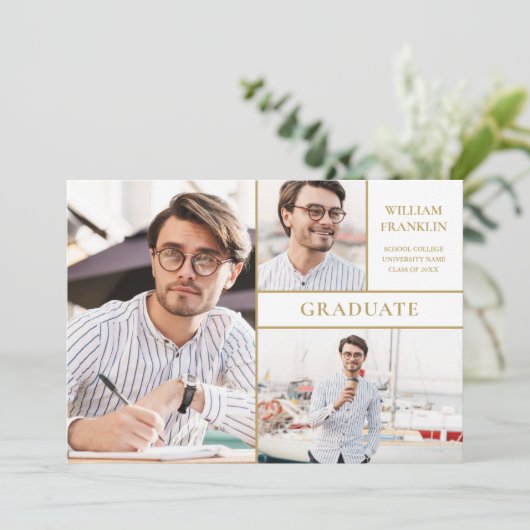 3 FotoCollage Moderner Gold-Abschluss Ankündigung (Stehend Vorderseite)