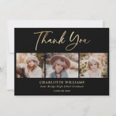 3 FotoCollage Moderner Schwarzer Abschluss Dankeskarte (Vorderseite)