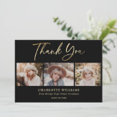 3 FotoCollage Moderner Schwarzer Abschluss Dankeskarte (Stehend Vorderseite)