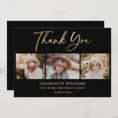 3 FotoCollage Moderner Schwarzer Abschluss Dankeskarte (Vorne/Hinten)