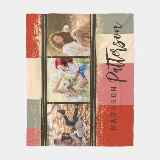 3 FotoCollage Rustikaler Abstrakter Personalisiert Fleecedecke (Vorderseite)