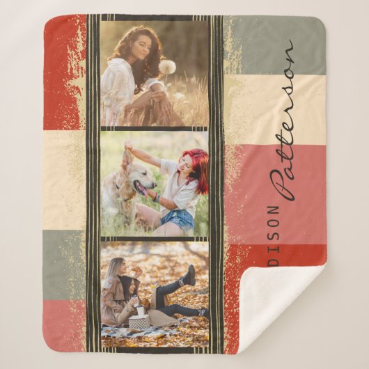 3 FotoCollage Rustikaler Abstrakter Personalisiert Sherpadecke (Vorderseite)
