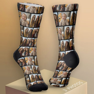 3 FotoCollage - Stagased Pattern - Schwarz Socken