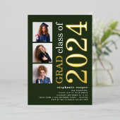 3 Fotos Abschluss 2025 Green Gold Real Folieneinladung (Stehend vorne)