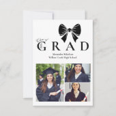 3 Fotos Black Bow Graduation Party Ankündigung (Vorderseite)