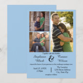3 Fotos Blau - Einladung Hochzeit (Vorne/Hinten)