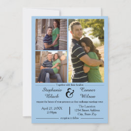 3 Fotos Blau - Einladung Hochzeit