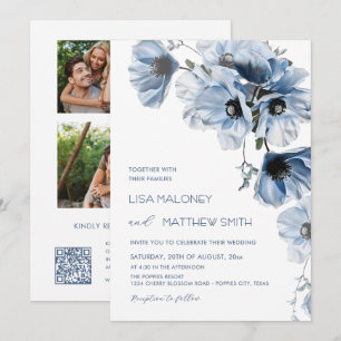 3 Fotos Blaue Blumen Hochzeitseinladung Einladung